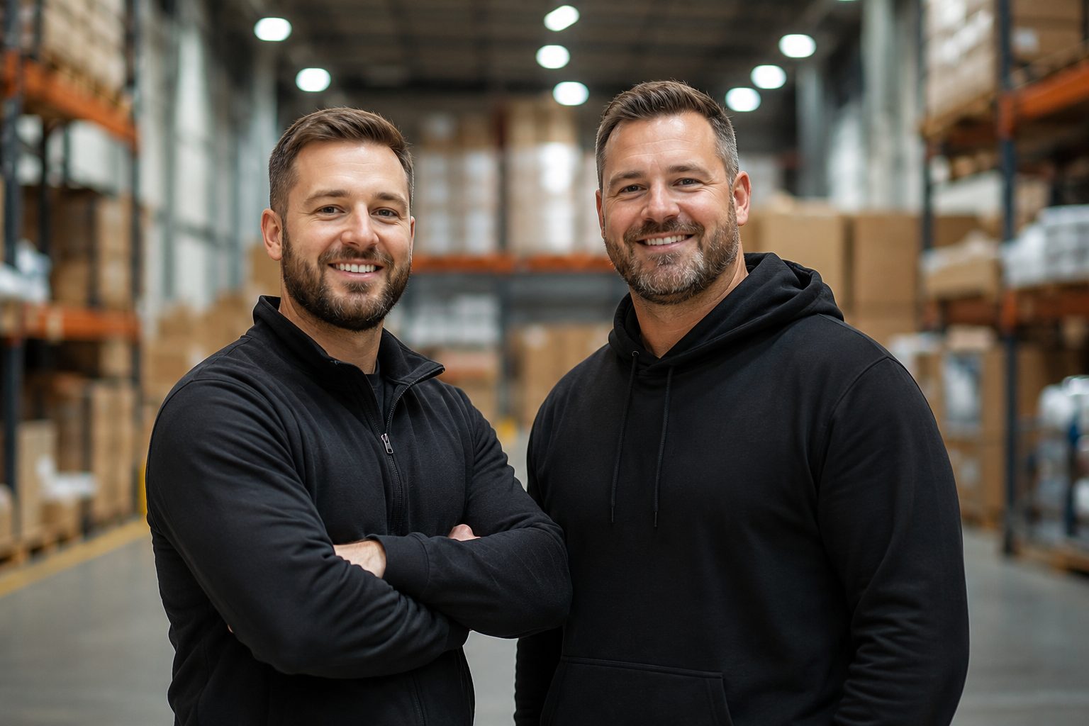 Matt and Jim, the founders of ClearCrate, in the warehouse